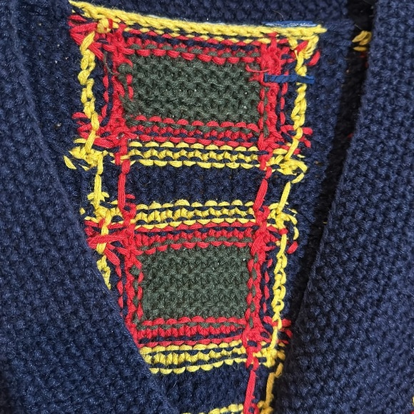 Vintage 1990s Black Chunky Knit Cardigan Square Large Floral Print Roses No Tags - Picture 8 of 16